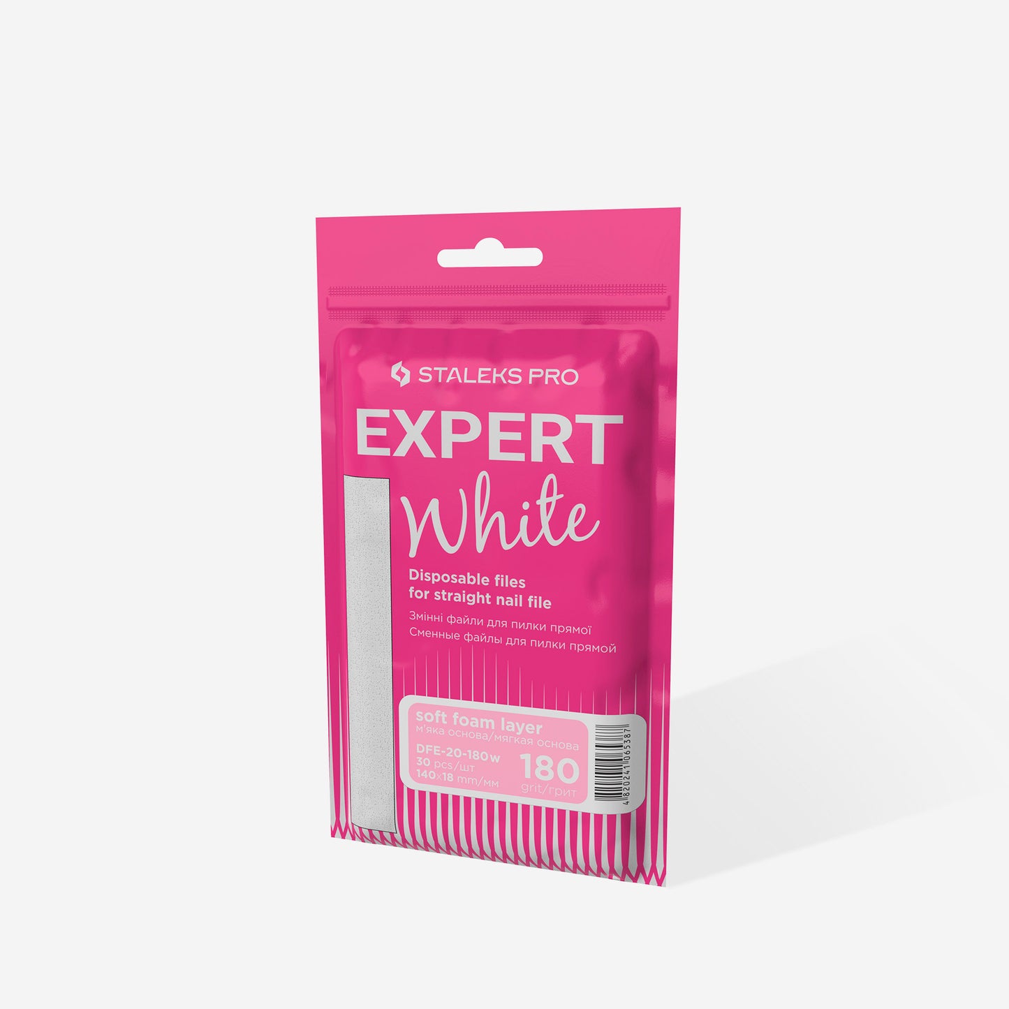 Disposable white files for straight nail file on a soft foam layer STALEKS EXPERT 20 180 grit (30 pcs)