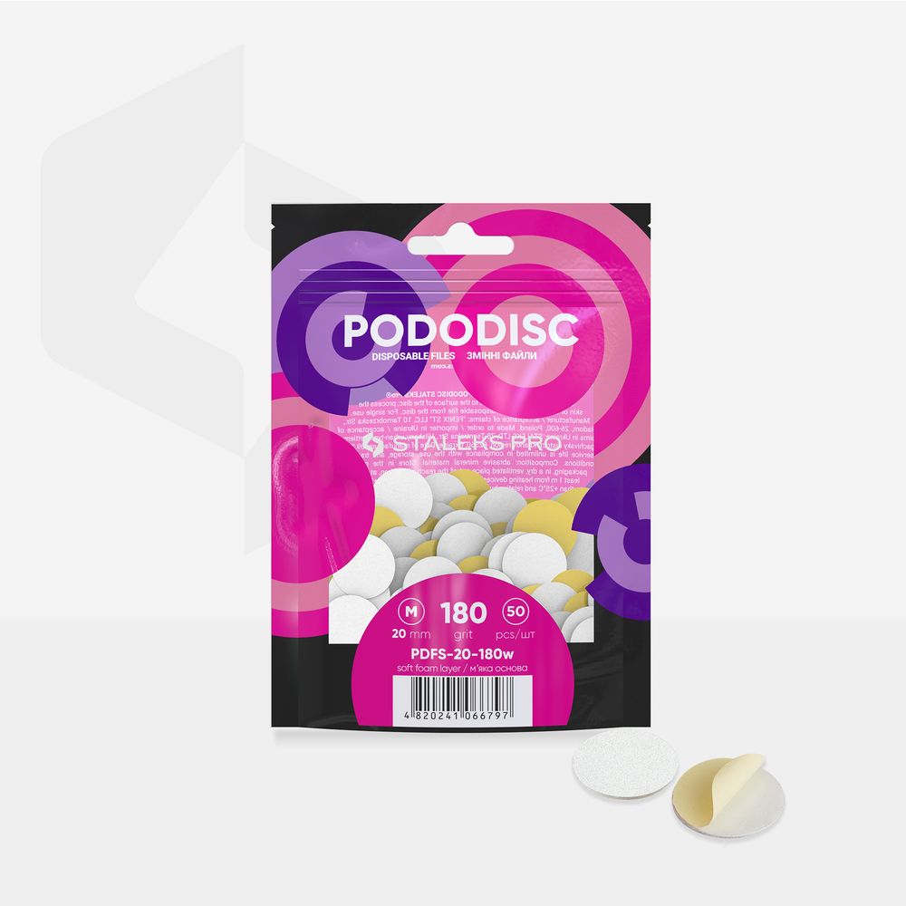 Weiße Einwegfeilen auf weichem Schaumstoffbelag für die Pediküre STALEKS PODODISC M EXPERT 180er Körnung (50 Stück)
