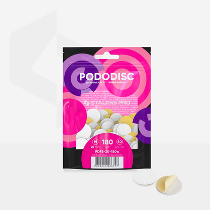 Weiße Einwegfeilen auf weichem Schaumstoffbelag für die Pediküre STALEKS PODODISC M EXPERT 180er Körnung (50 Stück)