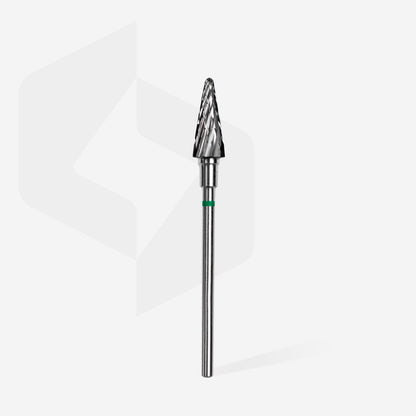 Carbide nail drill bit cone green STALEKS EXPERT head diameter 6 mm / working part 14 mm
