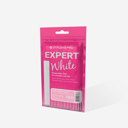 Disposable white files for straight nail file on a soft foam layer STALEKS EXPERT 20 180 grit (30 pcs)